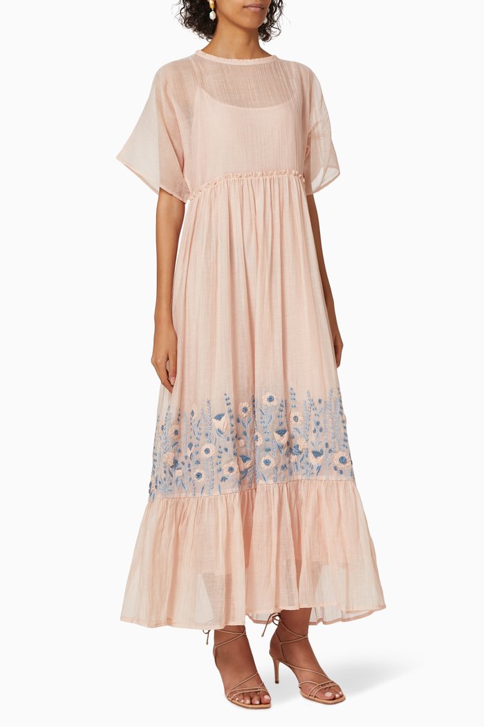 

Zen Floral Silk Dress, Neutral