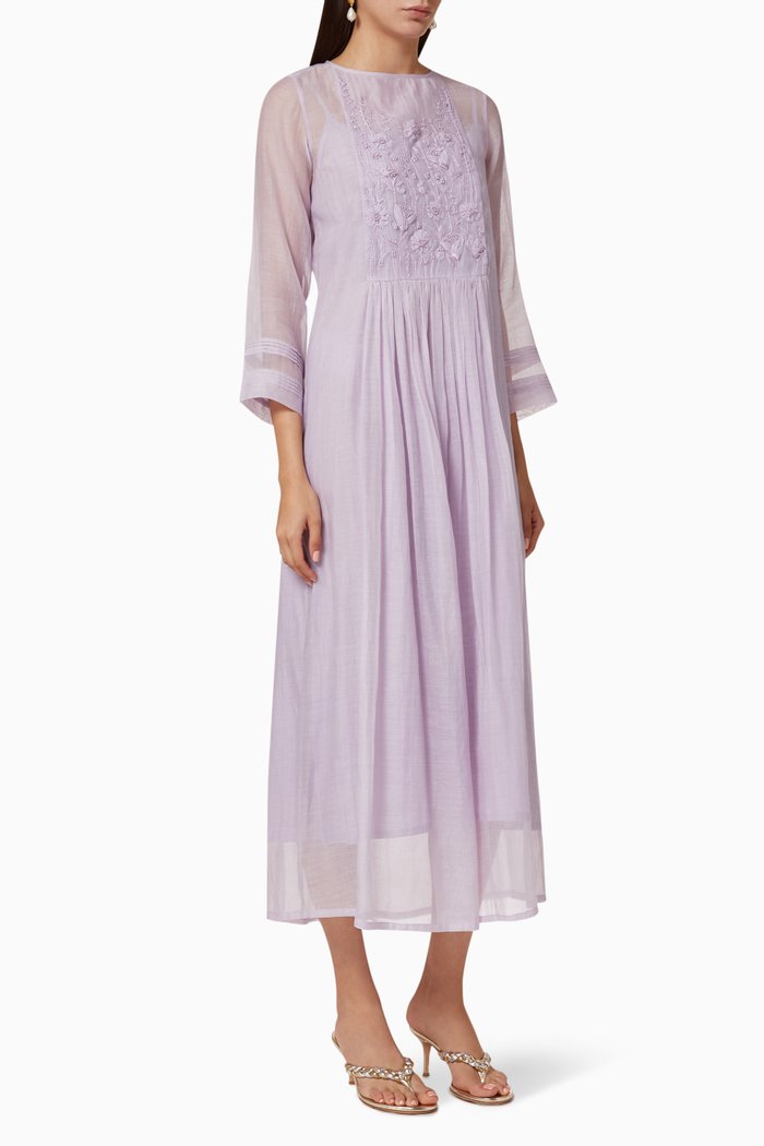 

Luna 3D Embroidered Cotton Dress, Purple