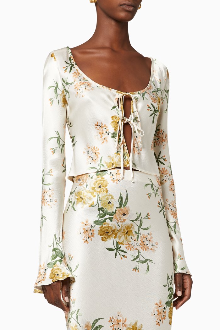 Louella Floral Satin Top, Neutral