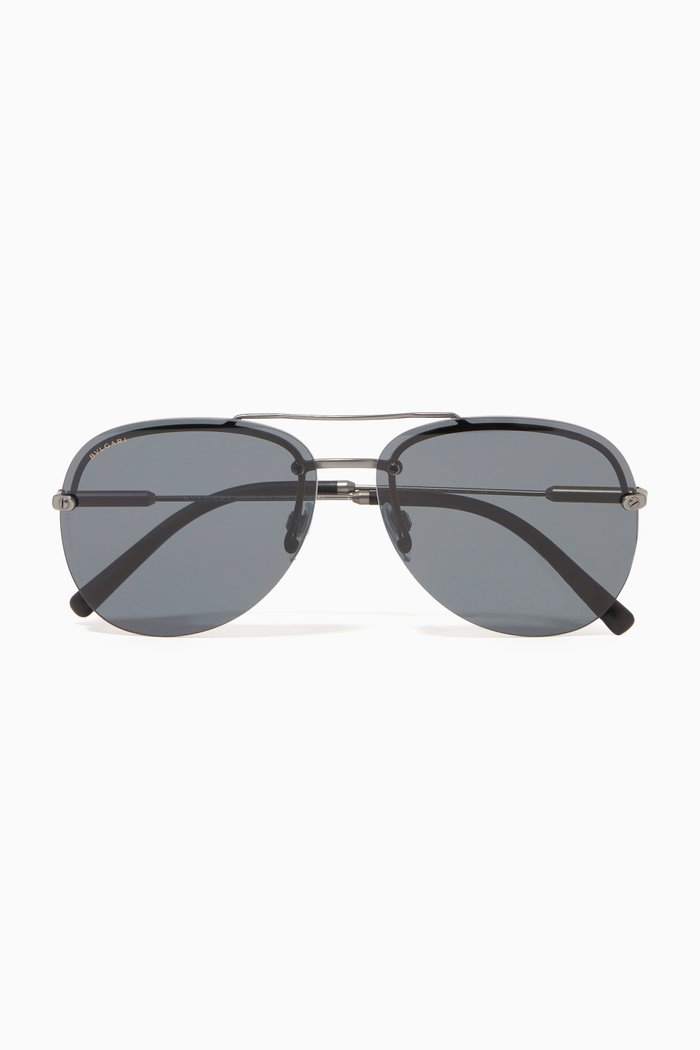 Semi-Rimless Aviator Metal Sunglasses, Grey