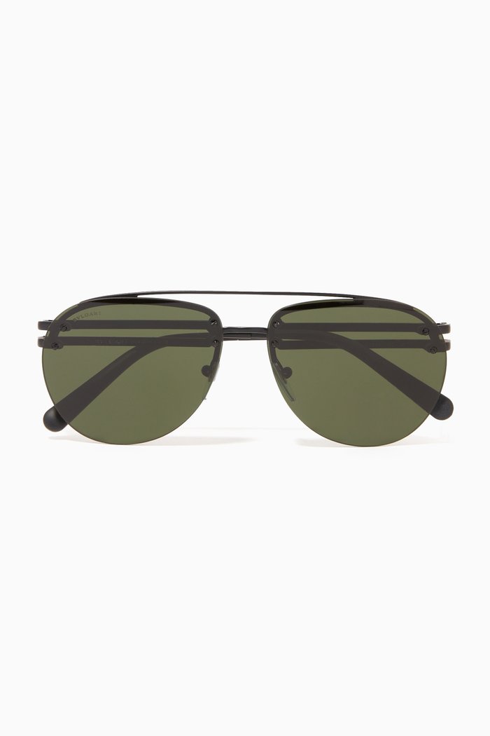 

Semi-Rimless Aviator Metal Sunglasses, Black
