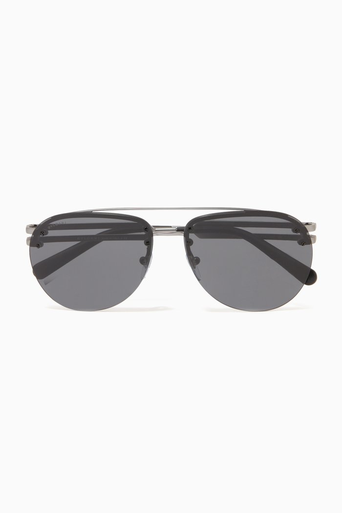 

Semi-Rimless Aviator Metal Sunglasses, Grey