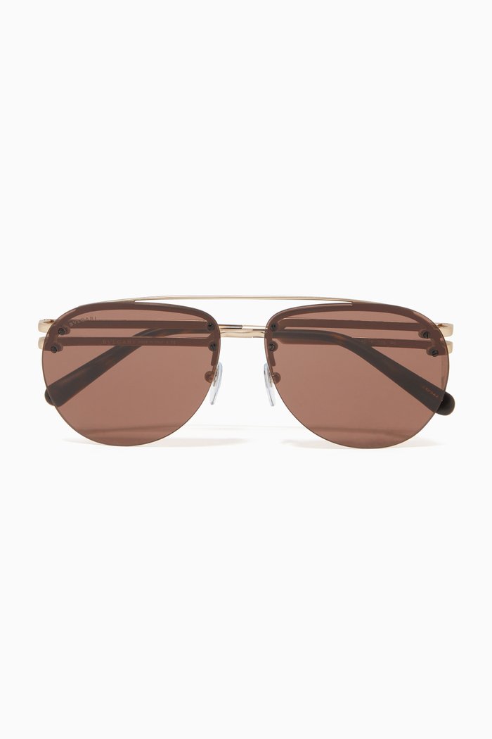 

Semi-Rimless Aviator Metal Sunglasses, Gold