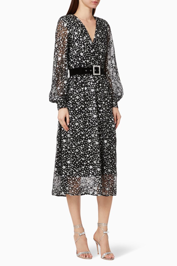 Notte Star Print Midi Dress, Black