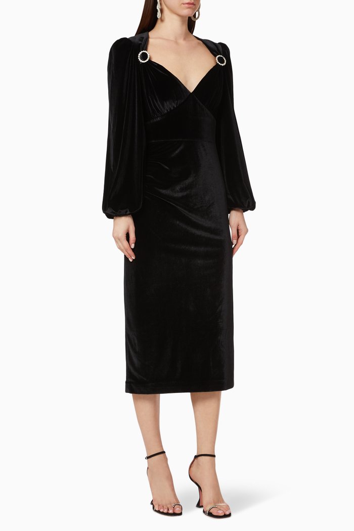 

Velluto Velvet Midi Dress, Black