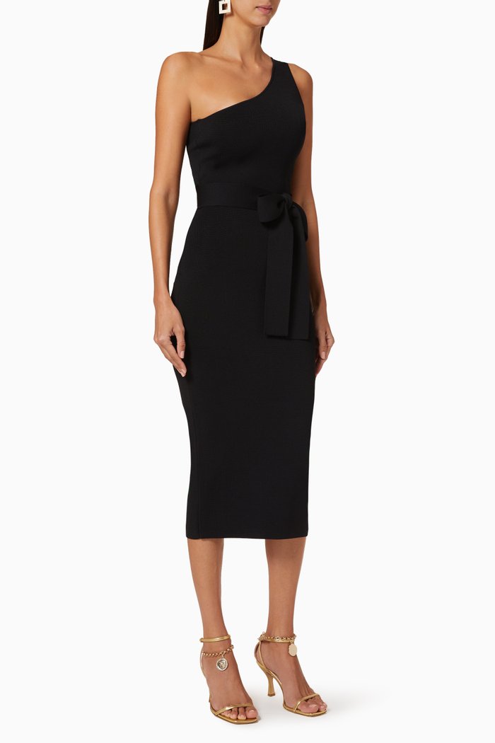 

Lelani Asymmetrical Midi Dress, Black