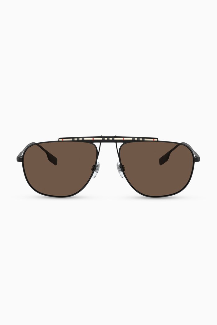 

Icon Stripe Detail Pilot Sunglasses, Black
