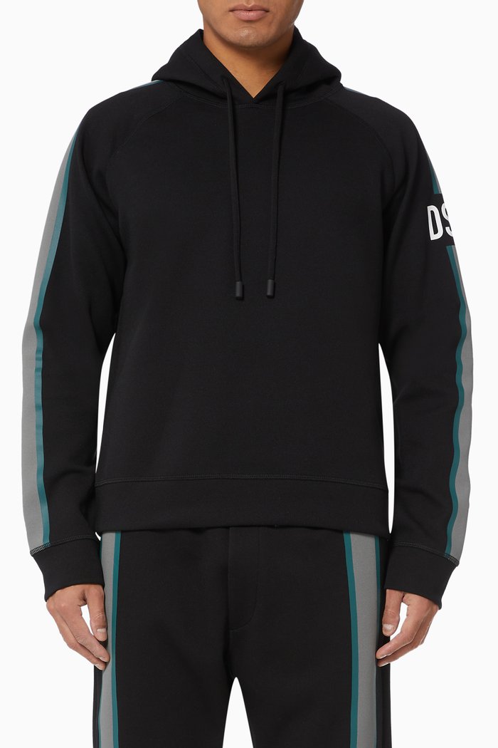 

Striped Sleeve Hoodie, Black
