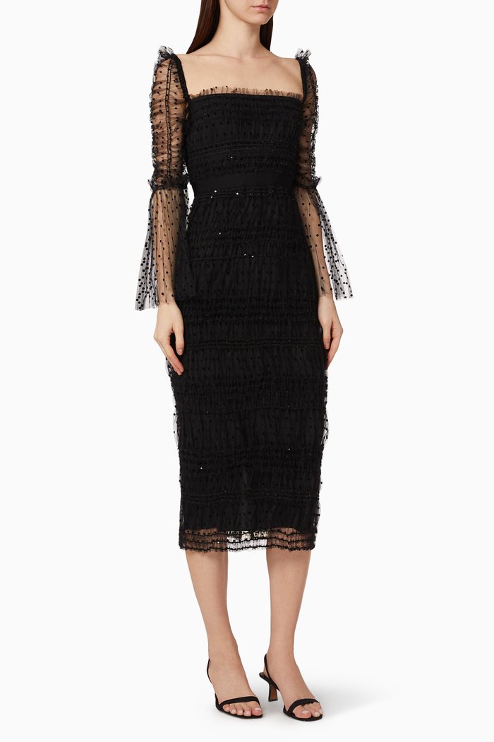 Dot Mesh Dress, Black