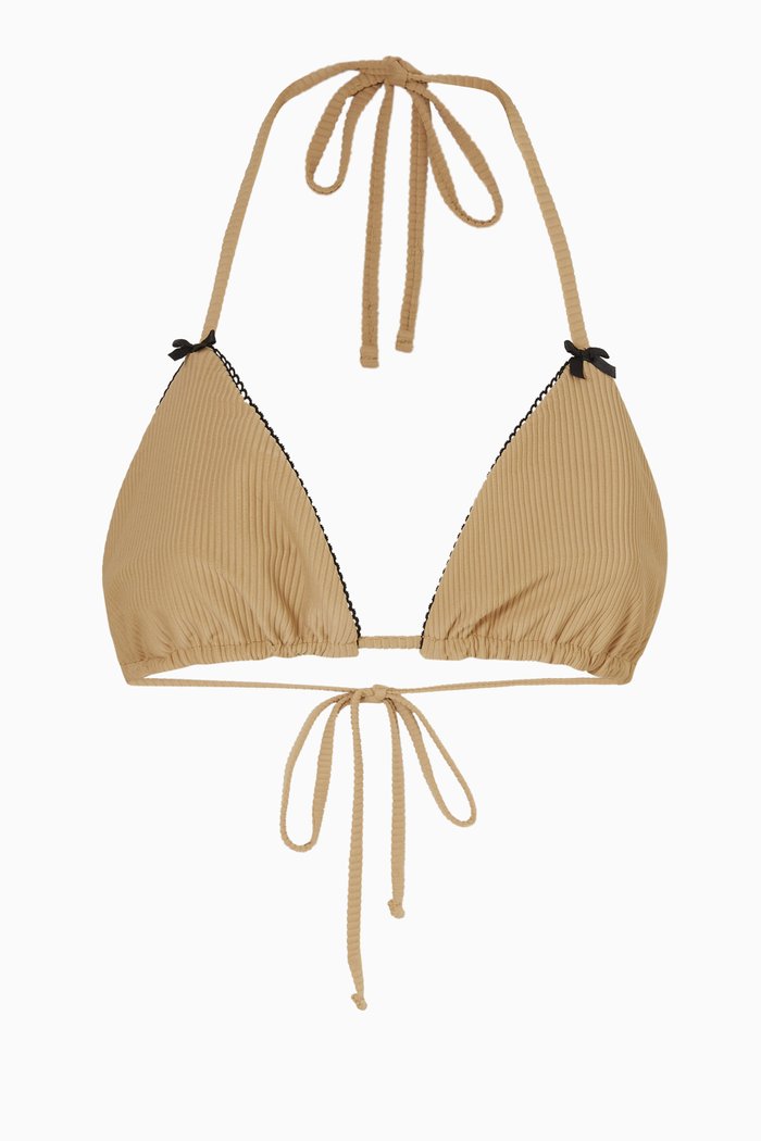 

Tia Ribbed Bikini Bra, Brown