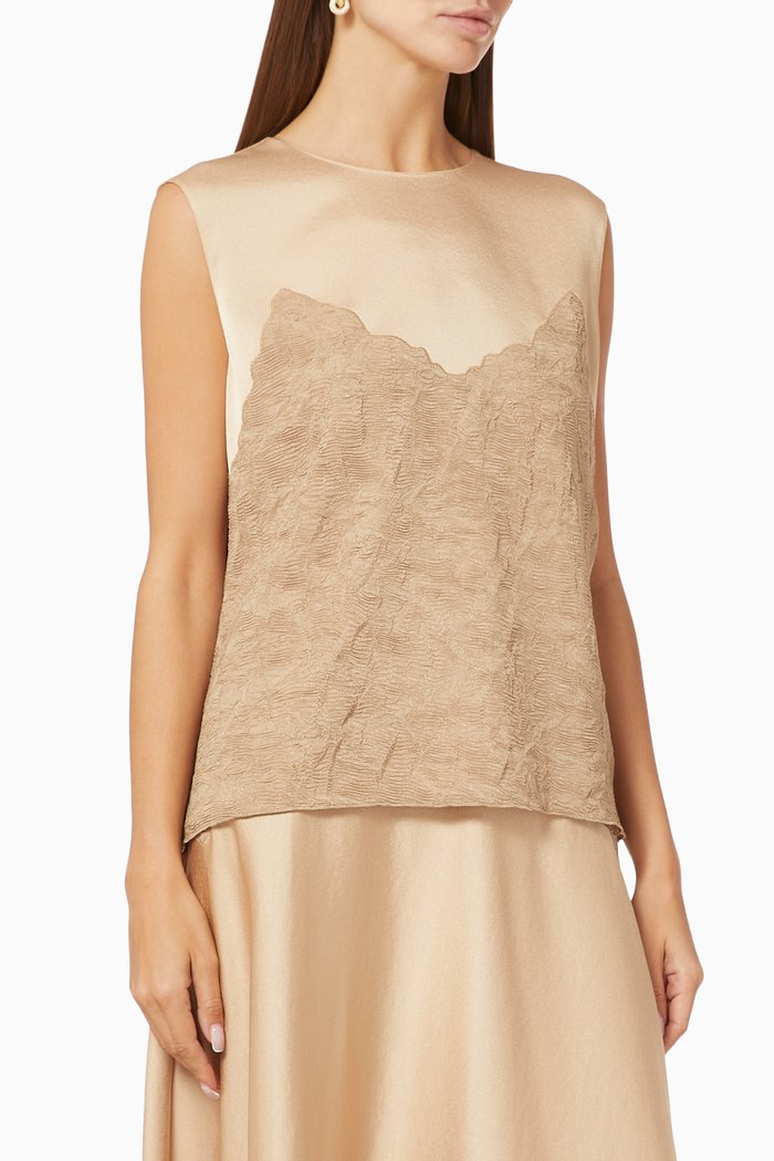 Lace Appliqué Satin Shell Top, Neutral