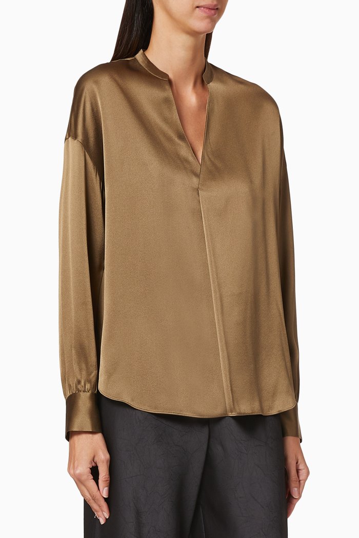 

Pleat Detail Satin Blouse, Brown