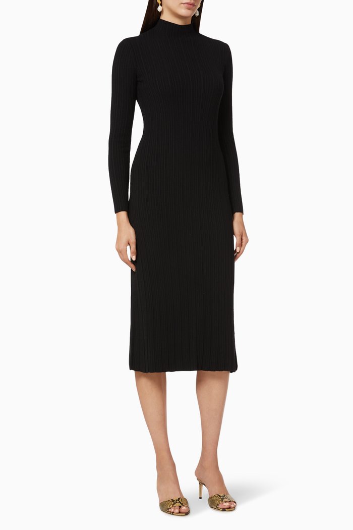 

Variegated Rib Sweater Dress, Black