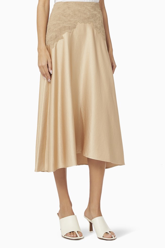 

Lace Appliqué Satin Skirt, Neutral