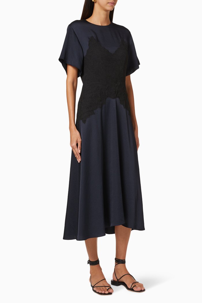 Crinkle Paneled Satin Dress, Multicolour