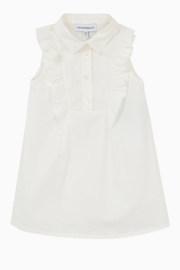 

Ruffled Cotton Poplin Shirt Dress, White