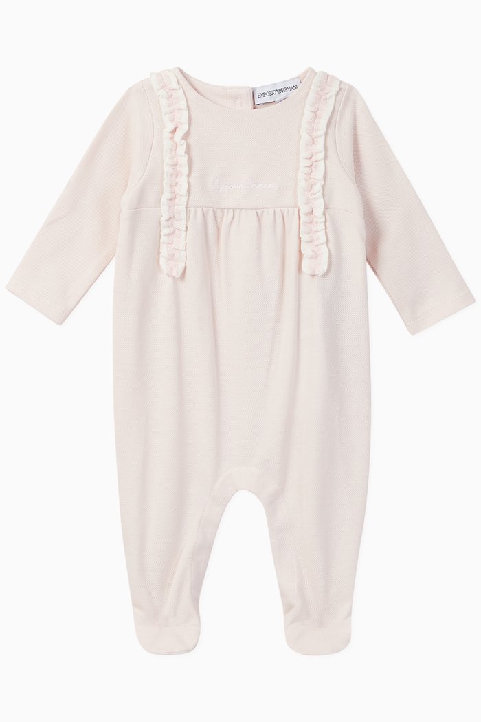 

EA Ruffled Trim Cotton Romper, Pink