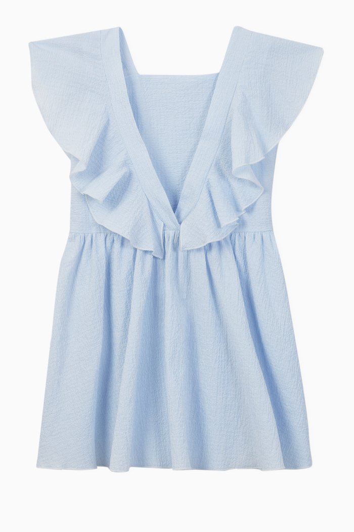 Ruffled Seersucker Dress, Blue