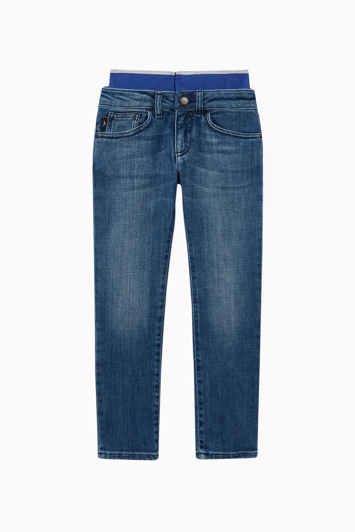 

EA Logo Waistband Denim Jeans, Blue