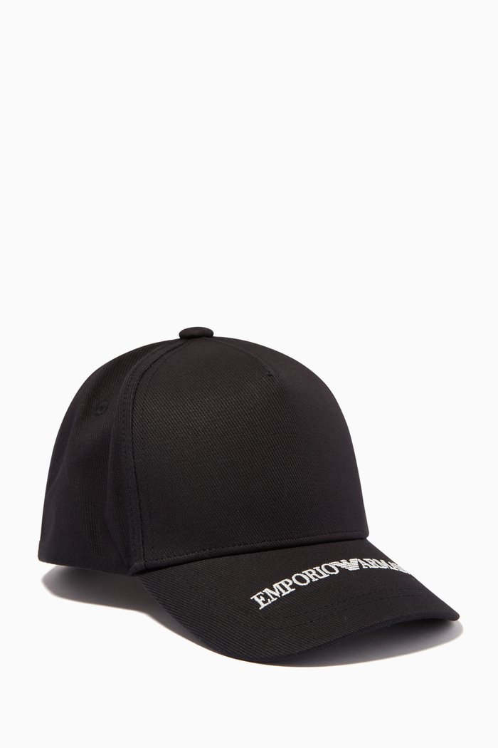 

EA Text Baseball Cap in Cotton, Black