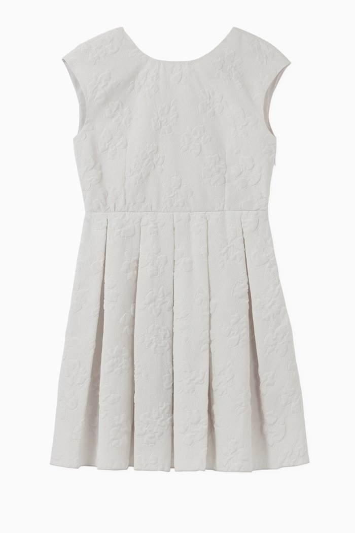 

Floral Embossed Pleated Dress, White