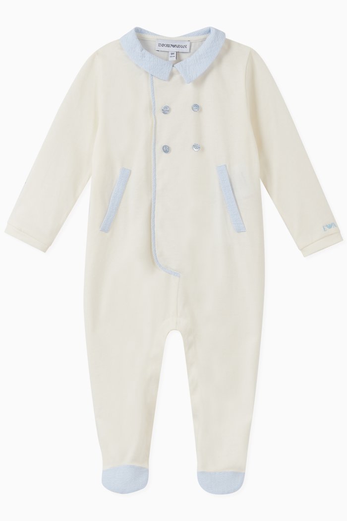 

Seersucker Trims Cotton Jumpsuit, Blue