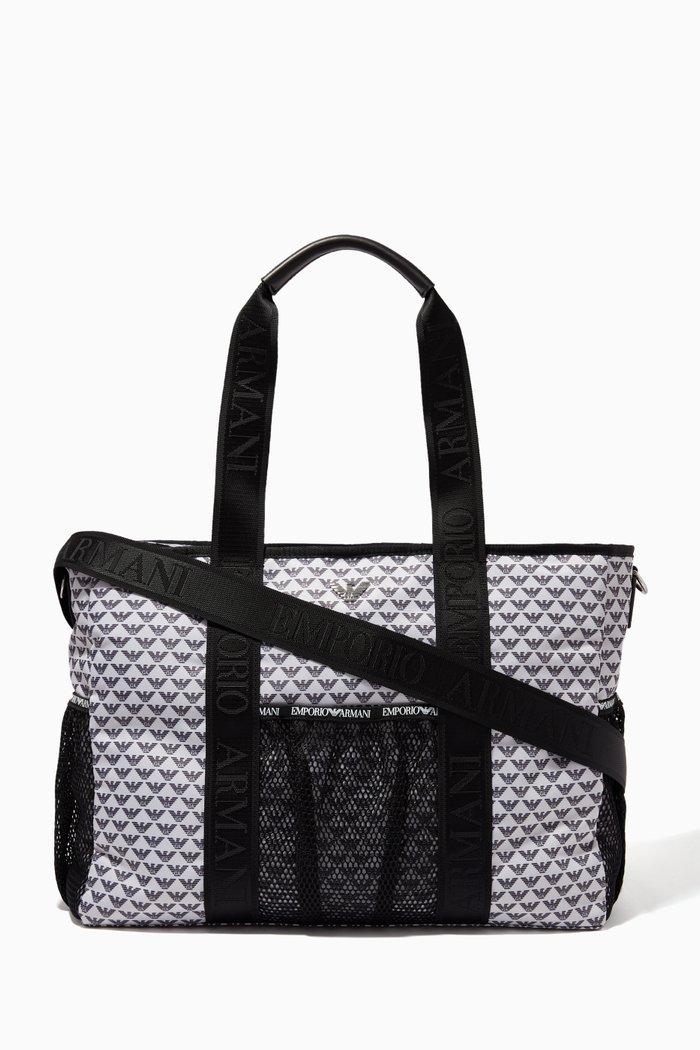 EA Monogram Diaper Bag in Nylon, Grey