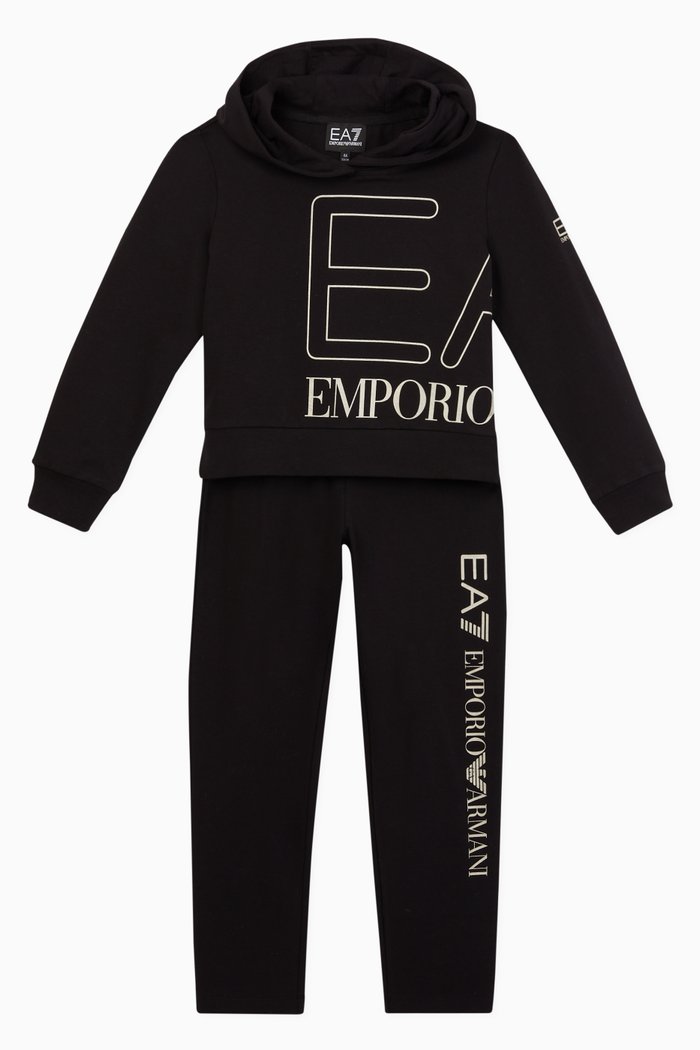

EA7 Macro Logo Hooded Tracksuit, Black