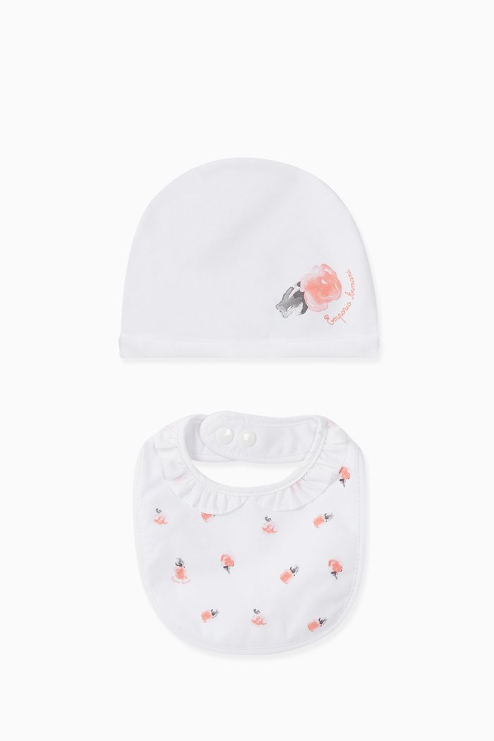 

EA Rose Cotton Hat & Bib Set, White