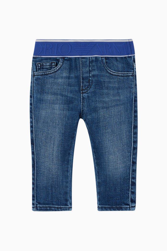 

EA Logo Waistband Denim Jeans, Blue