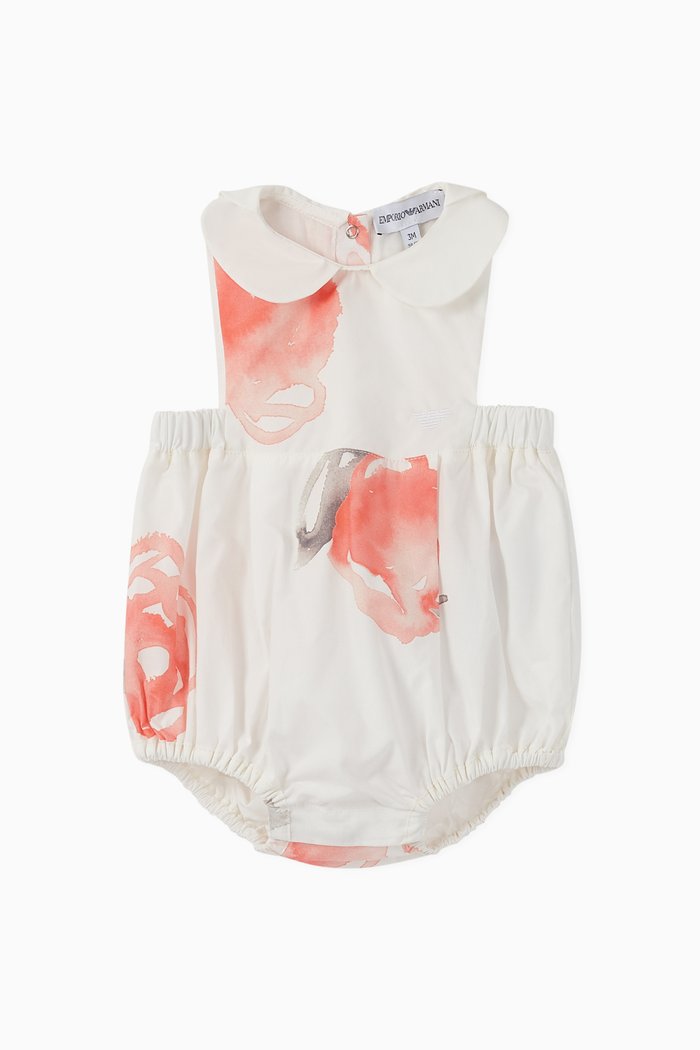 

Macro Rose Cotton Poplin Romper, White