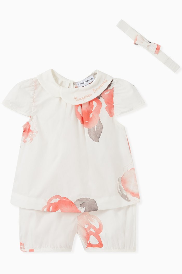 

Macro Rose Cotton Top, Shorts & Headband Set, White