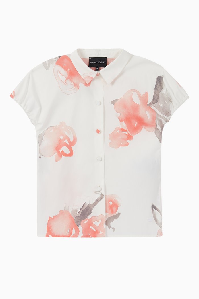 Mosaic Print Cotton Shirt, White
