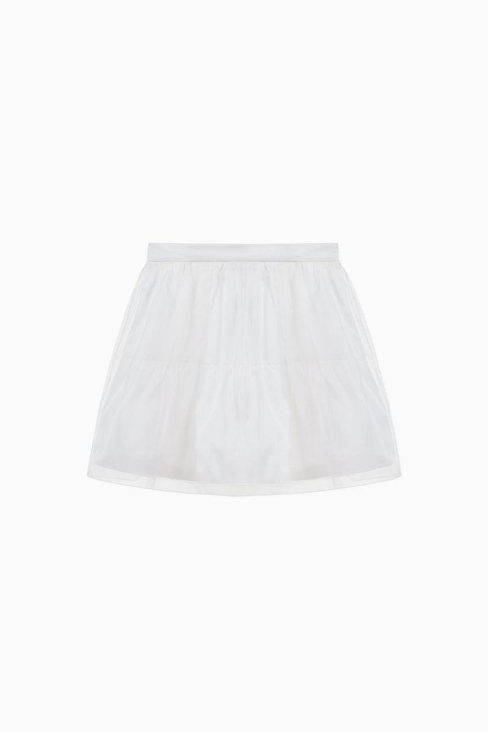 

Tiered Organza & Poplin Skirt, White