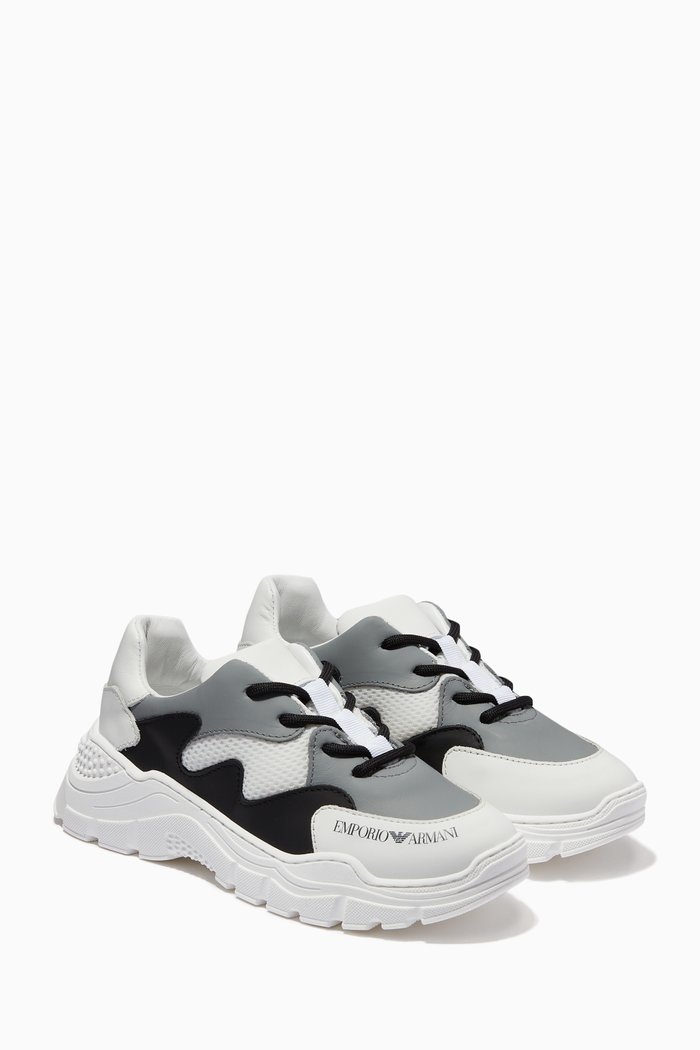 

EA Chunky Sneakers in Leather & Mesh, Grey