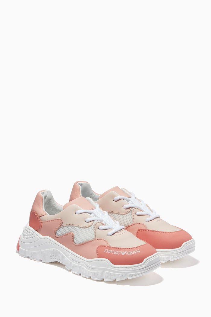 

EA Chunky Sneakers in Leather & Mesh, Pink