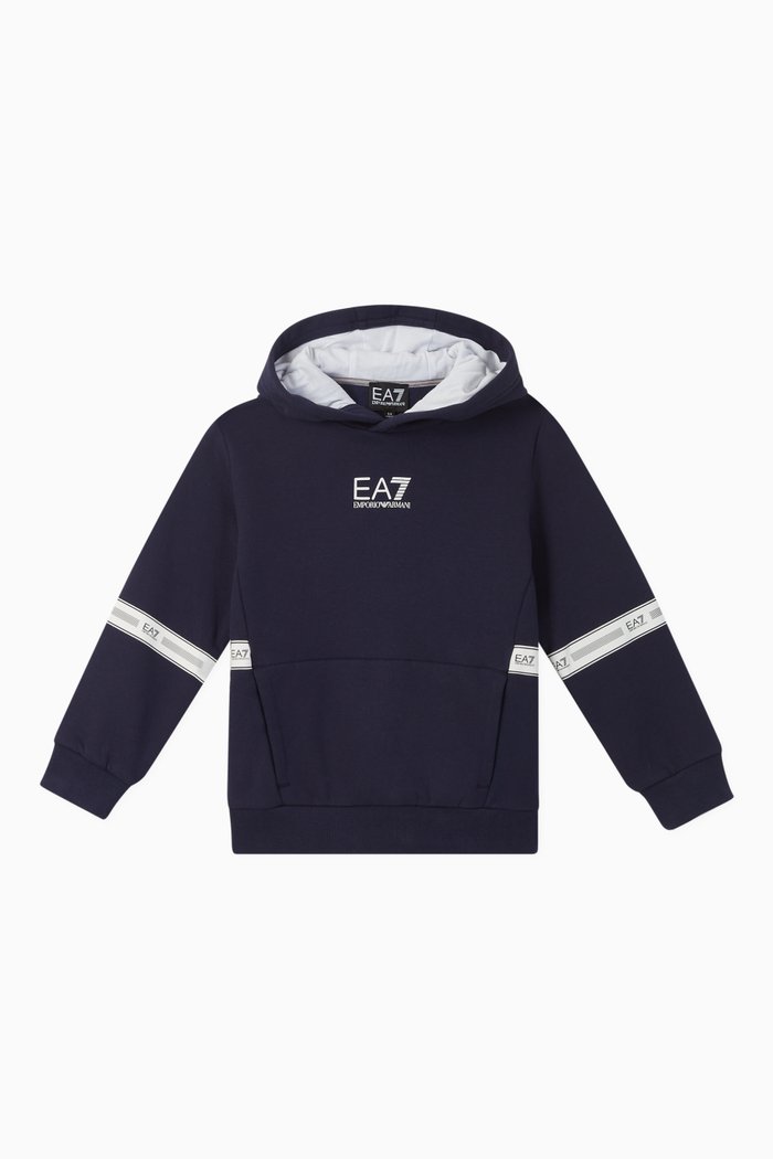 

EA7 Logo Tape Hooded Jersey Sweatshirt, Blue