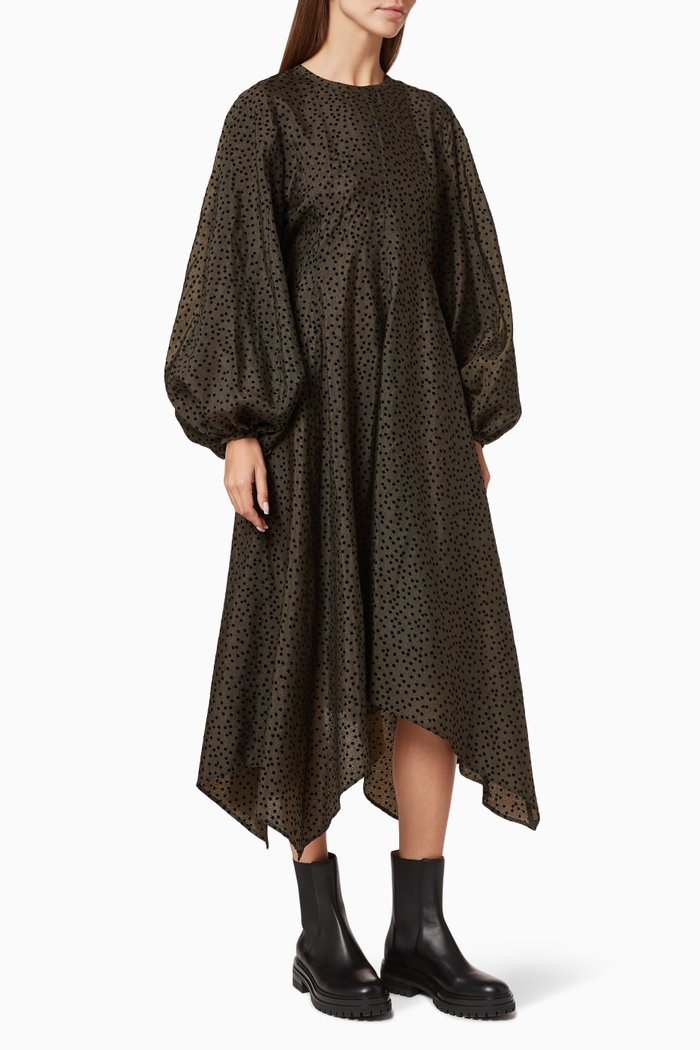 

Gus Asymmetrical Flock Dress, Brown