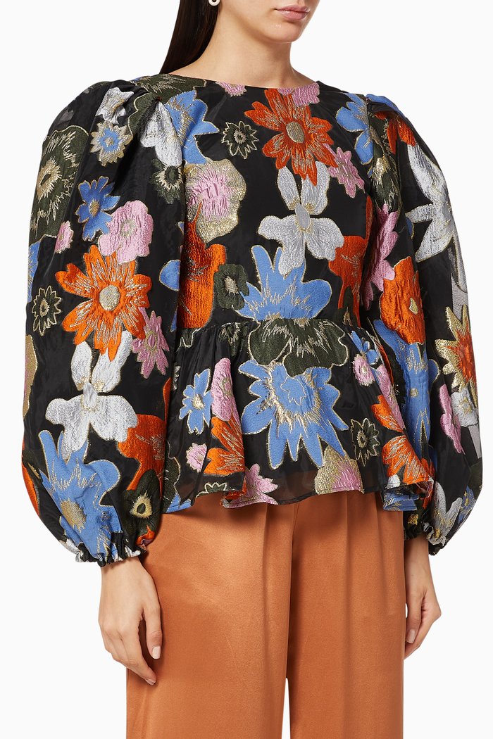 

Gara Floral Embroidery Peplum Top, Multicolour