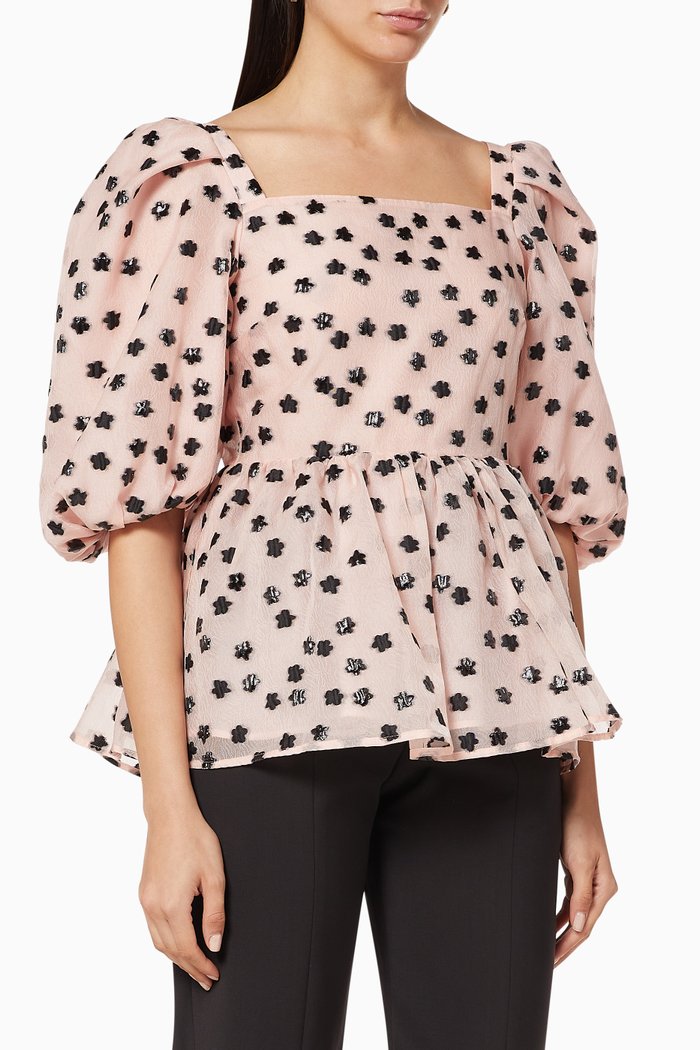 

Irene Floral Embellished Peplum Top, Pink