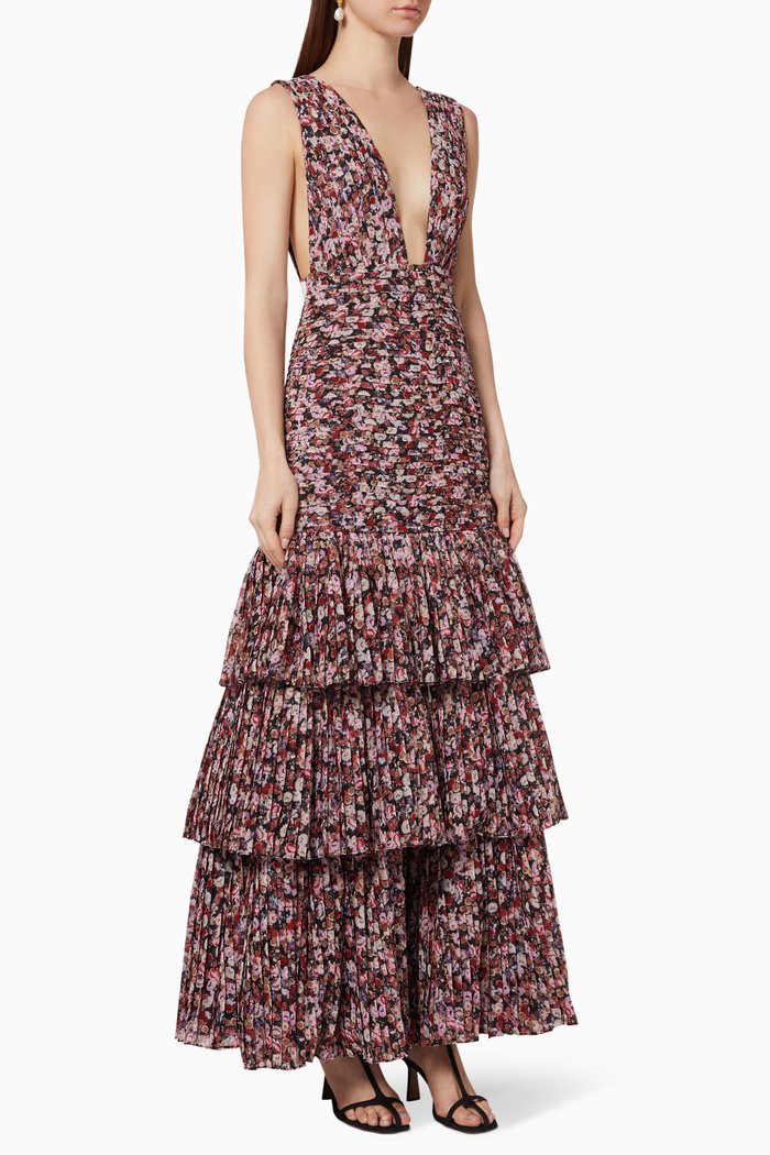 The Pleated Tiered Dress, Multicolour
