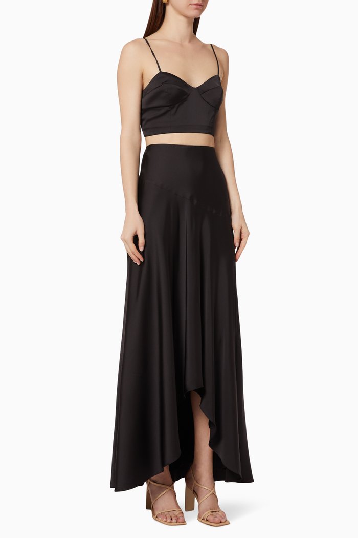 

The Portia Satin Top & Skirt Set, Black
