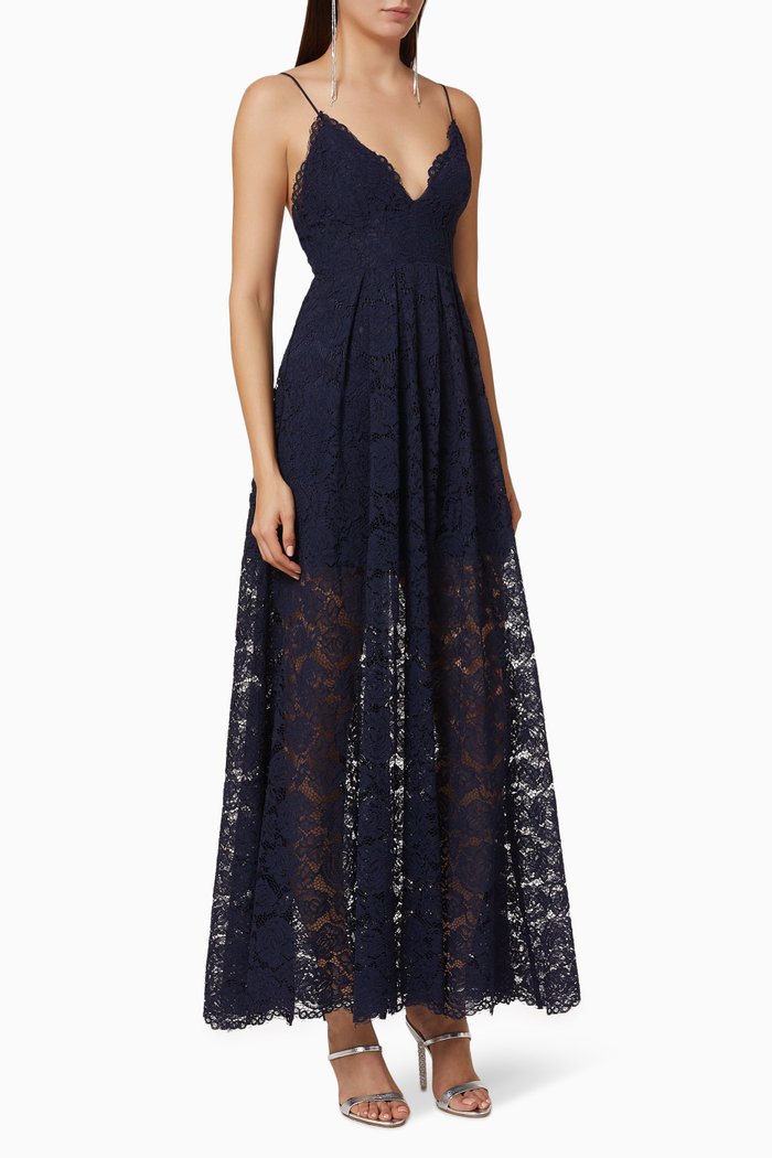 

V-Neck Full Skirt Dress, Blue