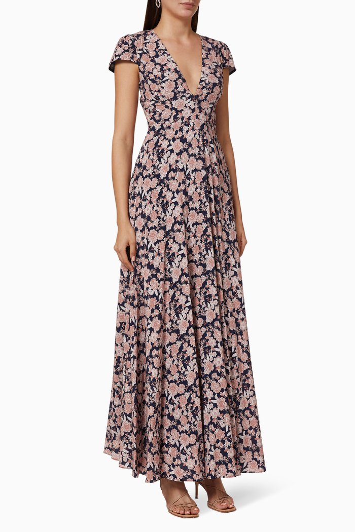

Plunging Cap Sleeve Gown, Multicolour