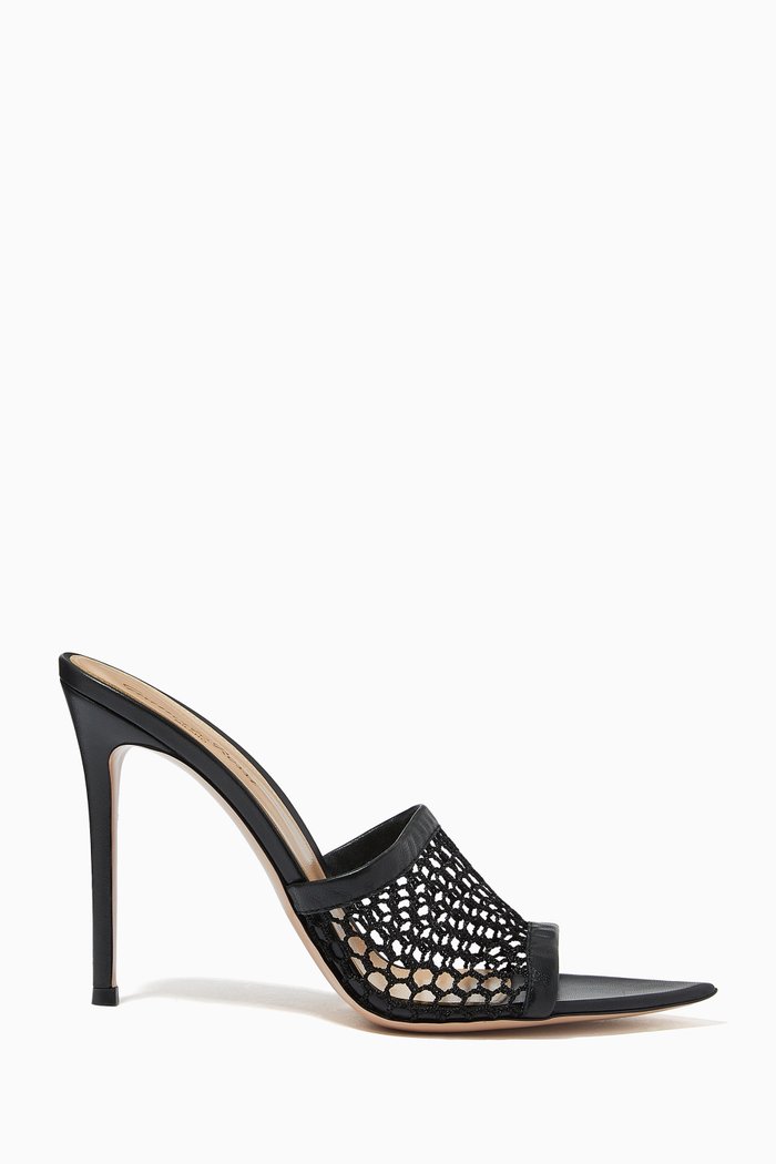 

Honeycomb 105 Mules in Fishnet Mesh, Black