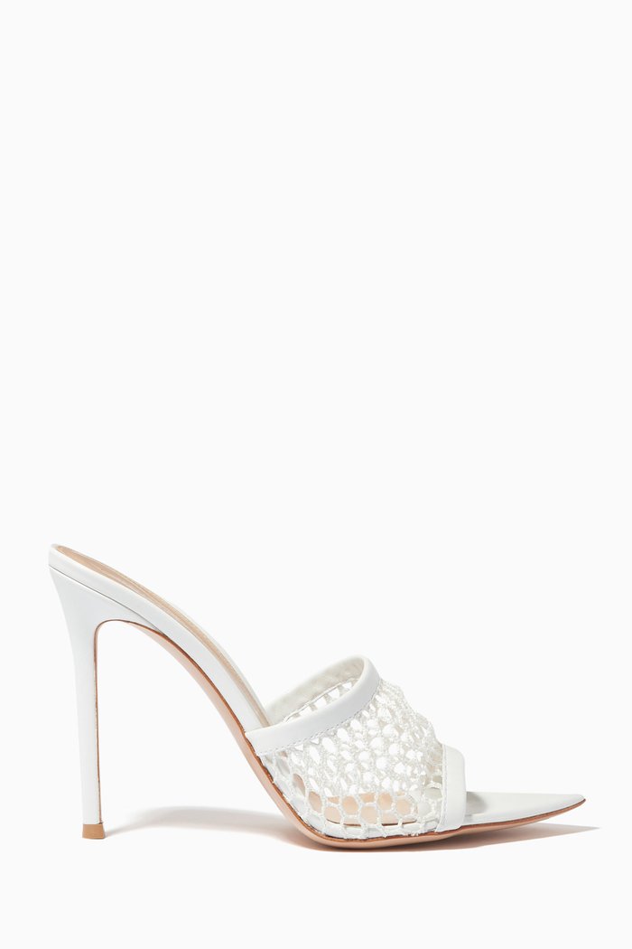 

Honeycomb 105 Mules in Fishnet Mesh, White