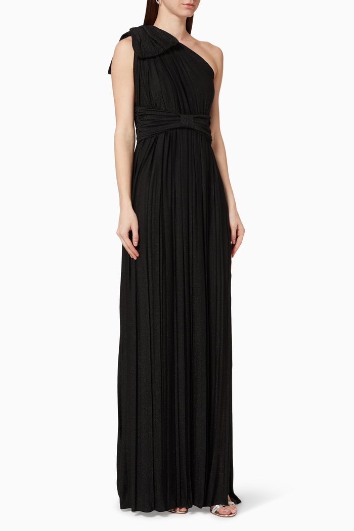 

Pleated Lamé Jersey Maxi Dress, Black