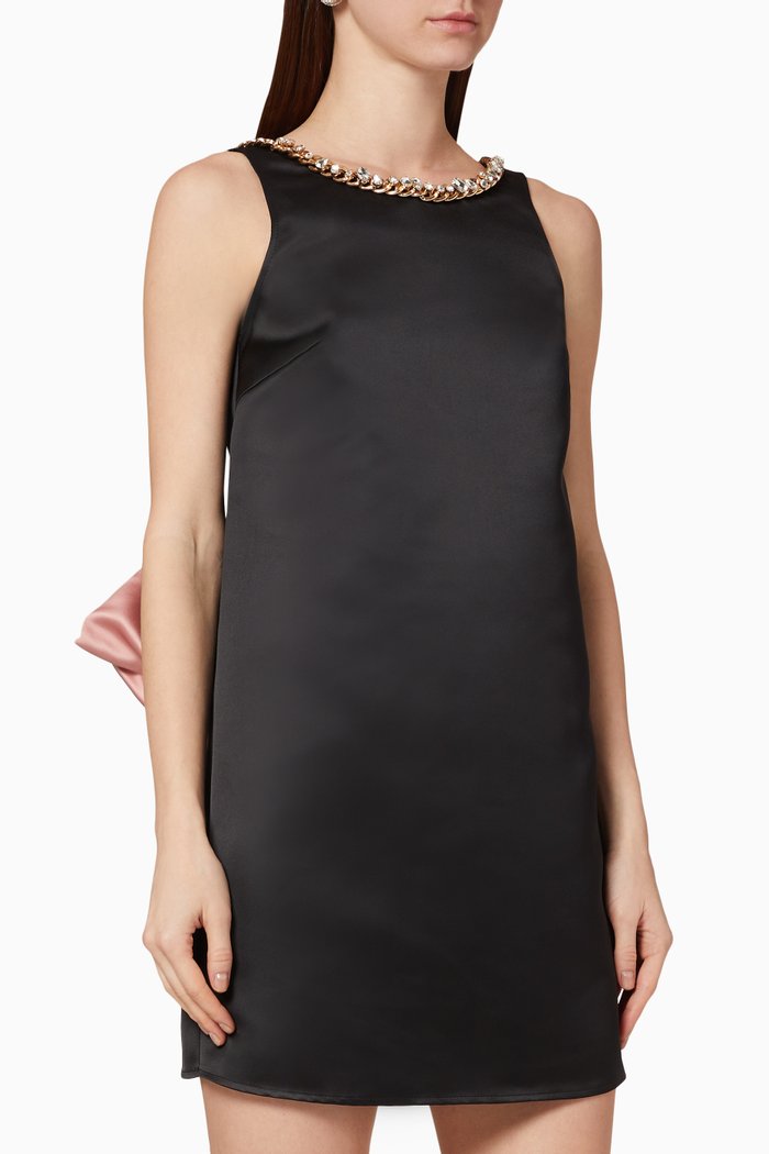

Bow Duchess Satin Boxy Dress, Black