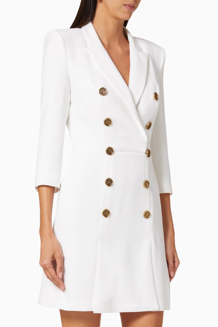 

Double-Breasted Crêpe Mini Dress, Neutral
