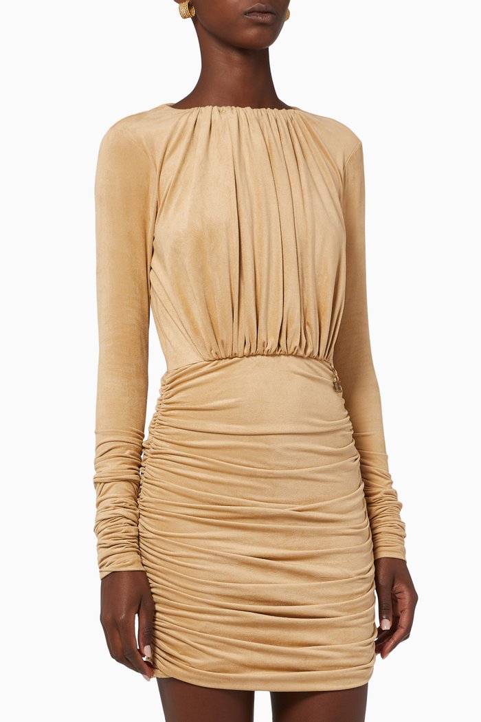 

Draped Faux Suede Dress, Brown
